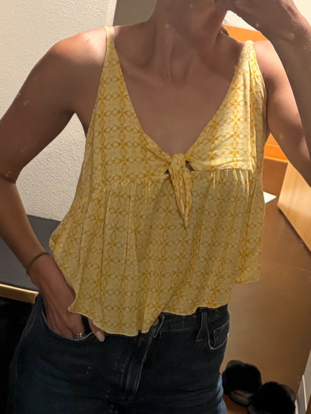 Skylar + Madison Yellow Floral Tie-Front Tank